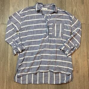 Beach Lunch Lounge Collection Blue White Stripe 1/4 button up Shirt Size small
